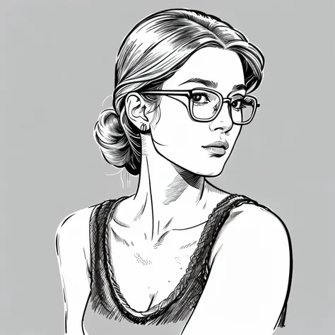 a drawing of a beautiful woman with glasses, a character portrait by Farel Dalrymple, featured on tumblr, figurativism, criterion collection, photoillustration, concept art, very simple line art, upper body
