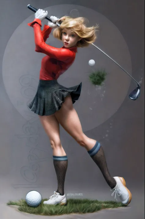 a cartoon girl in a red skirt swinging a golf club, inspirado en Shirley Teed, girl fijar, fijar art, full color digital illustration, fijar girl, fijar, fijar girl, fijar girl, comic fijar style, fijar, fijar, full color illustration, fijar, fijar model, ...