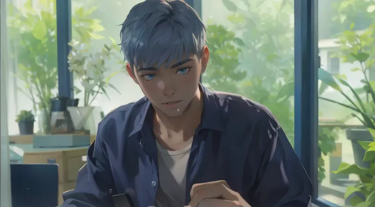 A young 16-year-old man checks his cell phone