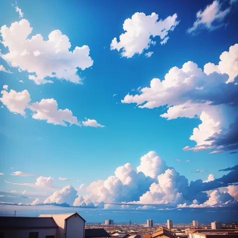 Anime sky, beautiful blue sky with lower density of clouds