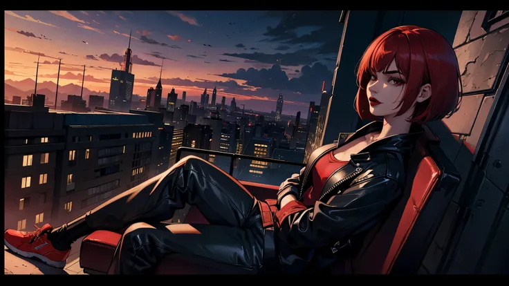 high detailed, 8k, highres, 1girl, solo, scarlet hair, bob cut, ((dark red lips)), evil, mean, sadistic