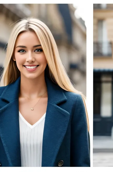 todo el cuerpo, Plano hiperrealista y detallado de una mujer rubia .Smiling young woman of 25 years old in a long coat and a mini skirt. afuera. El sol brilla. Ojos perfectos, (maquillaje de ojos:1.1), (Perfecto), (piel muy detallada:1.1), ........CRUDO, a...