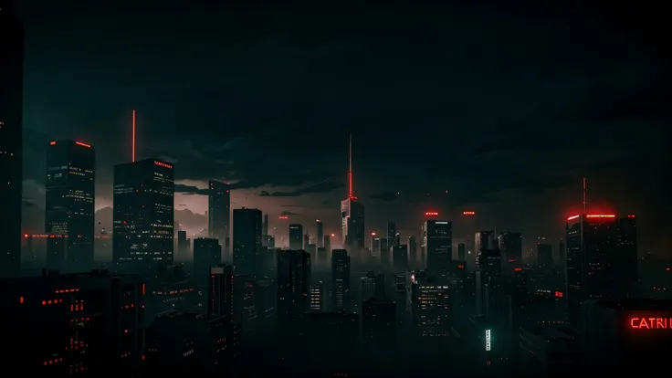 dark cyberpunk cities scenery with slight red accents