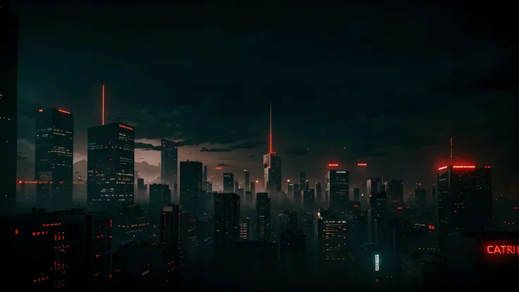 dark cyberpunk cities scenery with slight red accents