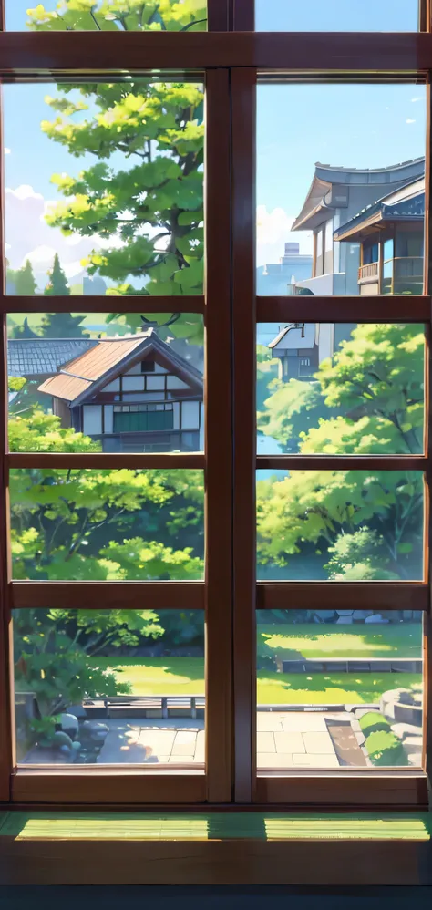 closed window frame, Nature view, Japanese city