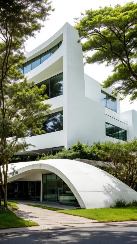 foto crua, (biomorphic museum building seen from outside), ((front elevation)), (limestone), curvilinear, bordas curvas, africa&...