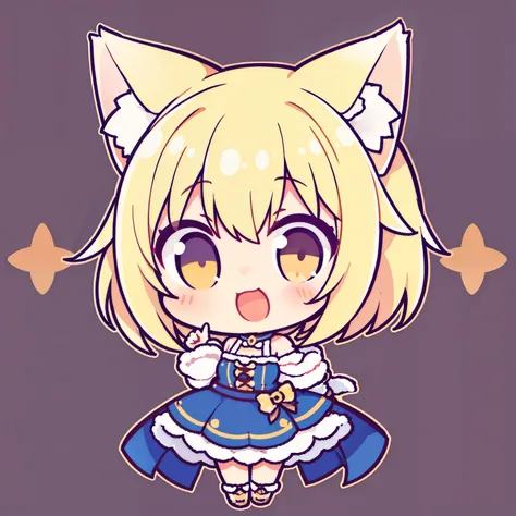 1 girl,blonde hair,short hair,wolf ears,chibi,(no background),happy,