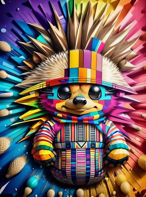 (Porcupine (Pithecophaga jefferyi)),  Eduardo Kobra acolchoamento ,multidimensional geometric PORTRAIT wall, arte, chibi,
yang016k, lindo, colorido,
obras-primas, qualidade superior, melhor qualidade, arte oficial, beautiful and aesthetic,