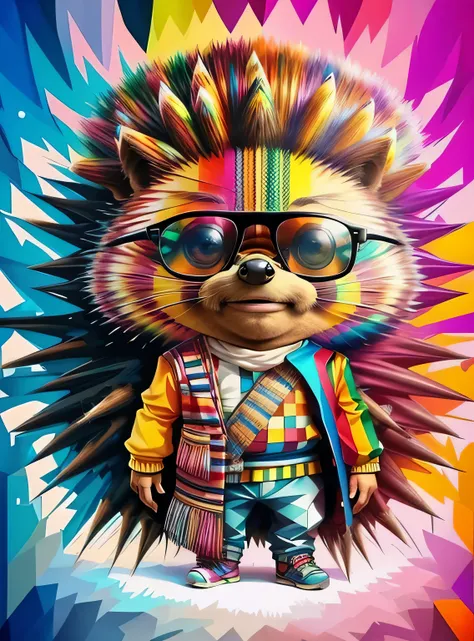 (Porcupine (Pithecophaga jefferyi)),  Eduardo Kobra acolchoamento ,multidimensional geometric PORTRAIT wall, arte, chibi,
yang016k, lindo, colorido,
obras-primas, qualidade superior, melhor qualidade, arte oficial, beautiful and aesthetic,