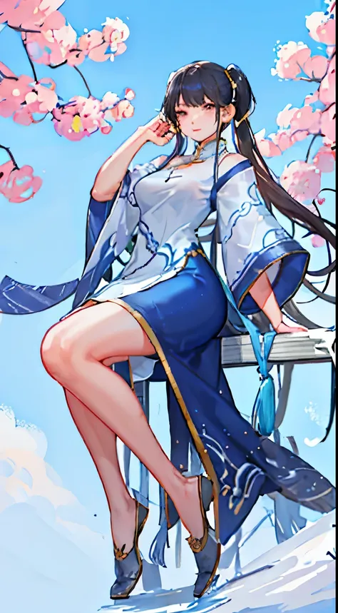 Chun-li,corpo todo,(rosto detalhado:1.2),(thicc thighs detalhado:1.2) obra de arte, moda,Chinese dress,, cabelo medio, Cabelo preto, twintails, franja romba, olhos castanhos,