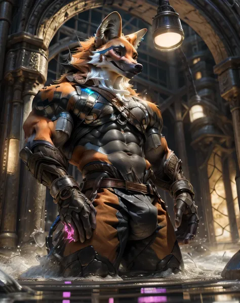 (mid_shot:1.3),(1 male:1.2),(muscle maned wolf:1.5),(frontal illumination:1.2),with a silver body and glitters with lights above,extreme iridescent reflection,in the style of vray tracing,vibrantmanga,shiny/ glossy,rococo pastel,fluid form,tinycore,fluid i...