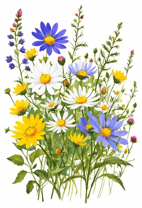 wild flowers on white background