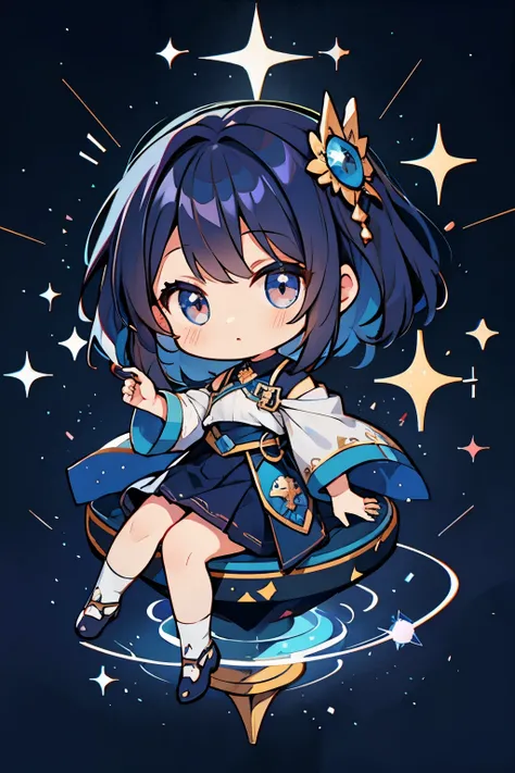 Chibi girl teaching cosmology、Galaxy painting on background