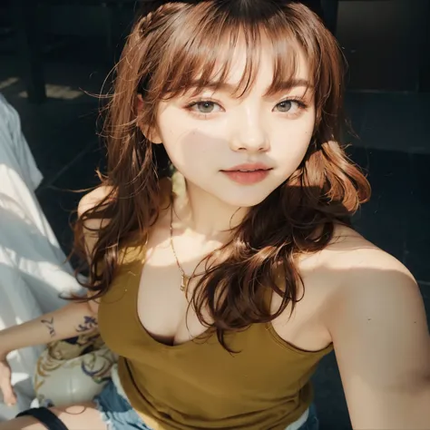 un primer plano de una mujer con el pelo largo y rojo que llevaba un top verde, ulzzang, hermosa joven coreana, hermosa mujer surcoreana, hermosa joven coreana, sakimichan, 8k selfie photography, sol yunjoo, muchacha coreana, heonhwa choe, Jinyoung Shin, j...