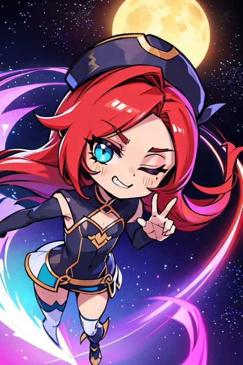 Chibi girl teaching cosmology、Galaxy painting on background