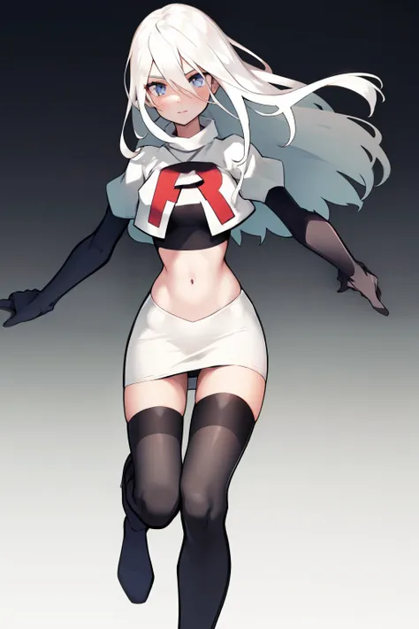 yorha type a no. 2, 1girl, absurdres,  android, blue eyes, hair between eyes, long hair, robot, solo, white hair, 

team rocket,...