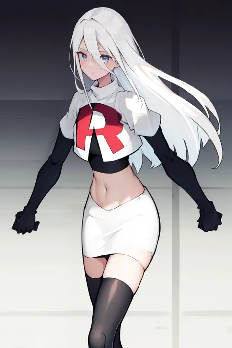 yorha type a no. 2, 1girl, absurdres,  android, blue eyes, hair between eyes, long hair, robot, solo, white hair, 

team rocket,...