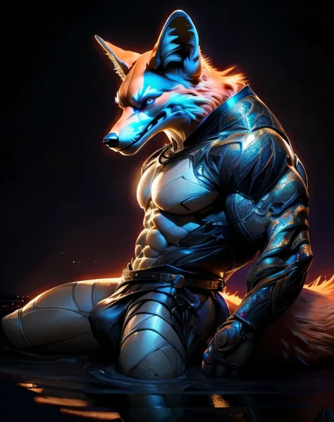 (mid_shot:1.3),(1 male:1.2),(muscle maned wolf:1.5),(frontal illumination:1.2),with a silver body and glitters with lights above,extreme iridescent reflection,in the style of vray tracing,vibrantmanga,shiny/ glossy,rococo pastel,fluid form,tinycore,fluid i...