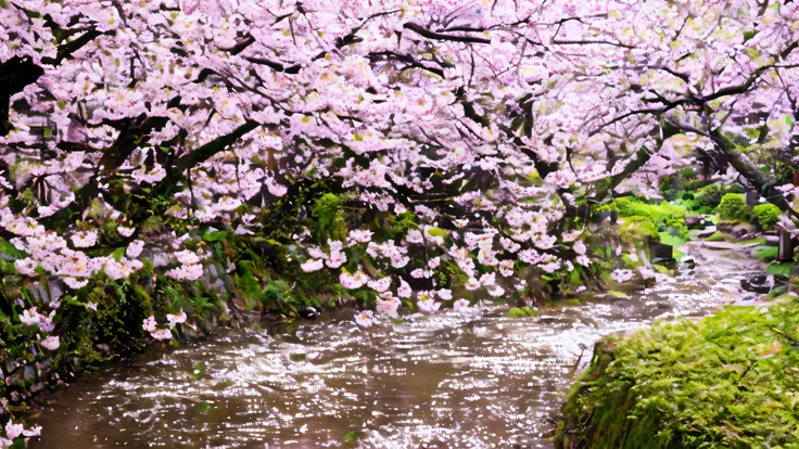 A stream flowing through a lush park々nice view, sakura bloomimg, sakura kinomoto, 流れるcherry blossoms色の絹, cherry blossomsの下で, The path to blooming heaven, lush cherry blossoms, cherry blossoms, cherry blossomsの花 rain everywhere, cherry blossomsの花, sakura se...