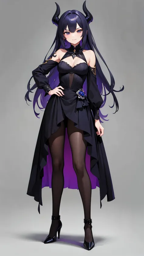 ultra-detailed,best quality,masterpiece,1 lady,solo,{{{full body}}},[[dark]],{{wearing Villainous Costumes dress}}, high heels on feet,[[cool face]],good looking,villain,((standing)),[[[Captivating smile]]],white background,simple background,