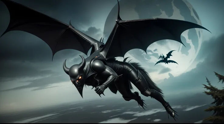  Painting of a demonic anthropomorphic winged bat, volando en la noche, carnificina, Sci - The Art of Horror Fiction, Science fiction horror arts, inspirado em Aleksi Briclot, As presas da carnificina, Horror art in the fantasy genre, Dirigida por: Aleksi ...