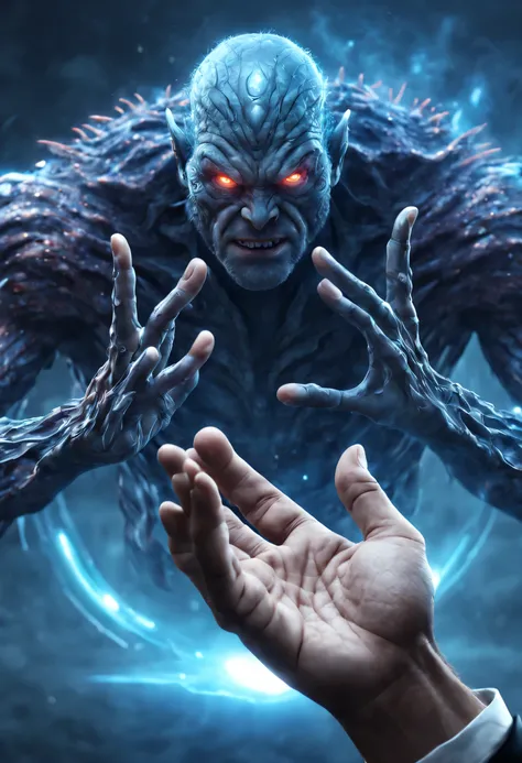 man With hand Magic Futuristic monster background realistic face ultra realistic high quality HD