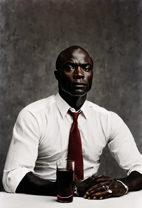 portrait of british male singer hale henry samuel, above neck, wearing a white shirt and tie，suit background: there is a half bo...