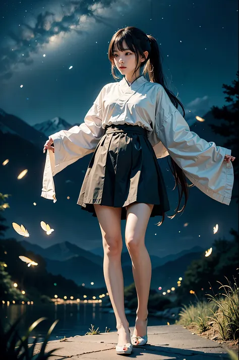 (masterpiece),4k, (ultra realistic), (best quality), 1girl, a beautiful japanese slim girl standing, beautiful face, night, star...