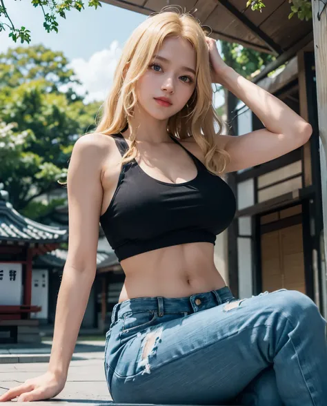 1girl, (Blue Eyes), smiling, (Sana Minatozaki), (black tanktop :1.2), Big , big ass, (underboobs :1.3), (Best Quality, 8k, Masterpiece: 1.3), Clear Focus: 1.2, Perfect Body Beauty: 1.4, strong abs, Highly detailed face and skin texture, detailed eyes, doub...