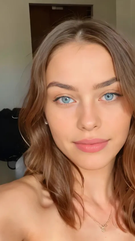 very beautiful sexy blonde making a selfie, naked , breasts, light blue eyes, highly detailed, 18 years old, slim, innocent face...