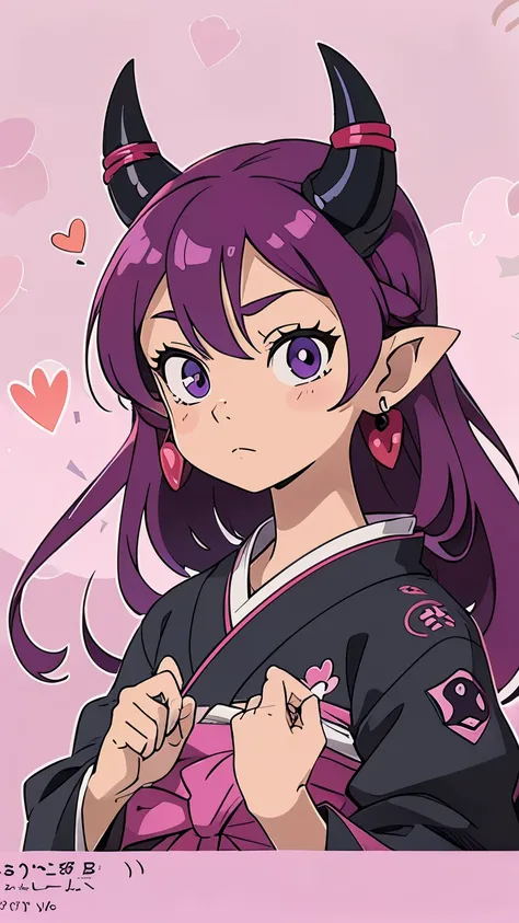 japanese, anime, demon fox, pink, purple, anime eyes, cute anime eyes, anime eyes wallpaper, anime anime wallpaper, anime eyes anime eyes wallpaper, anime wallpaper anime wallpaper, solo, horns, 1girl, looking at viewer, pointy ears, jewelry, earrings