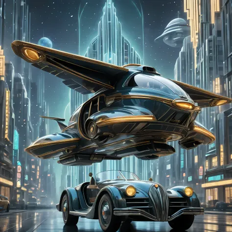 art deco style flying car, art deco style science fiction,

(best quality,4k,8k,highres,masterpiece:1.2),ultra-detailed,(realist...