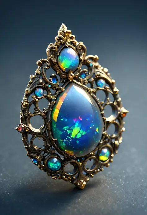 fairy tale object,  single earring made of black opal, Gorgeous, Gold plated macro lens, Unique, Beautifully, sparkle sparkle sparkle sparkle, 3d rendering, Unreal Engine . magic, fantastic, enchanting, Storybook style, Very detailed