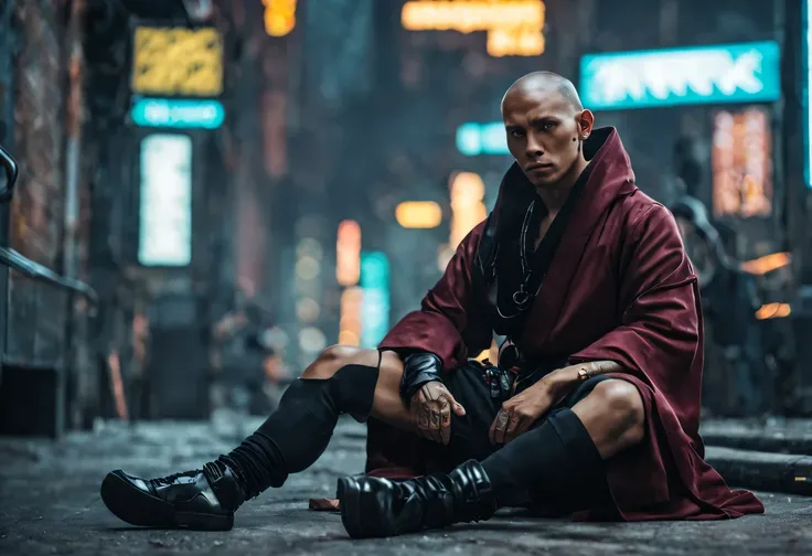 cyberpunk, monk, chillin in the city