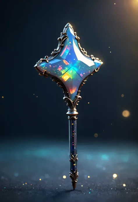 fairy tale object,  Magic wand made of black opal macro lens, Unique, Beautifully, sparkle sparkle sparkle sparkle, 3d rendering, Unreal Engine . magic, fantastic, enchanting, Storybook style, Very detailed