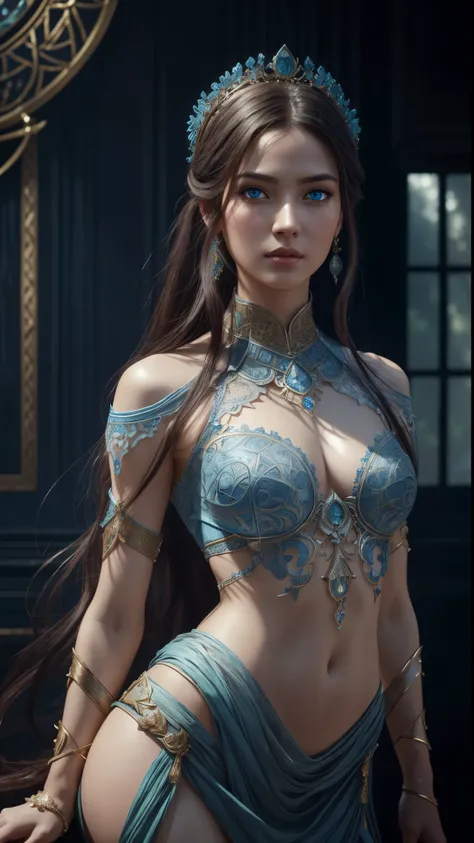 8k full body shot of beautiful Zeherade from Lost Ark, little clothing, intricate, beautifull face, elegant, highly detailed, majestic, digital hyperrealistic photography, art by artgerm and ruan jia and greg rutkowski hyperrealistic photography filigree, ...