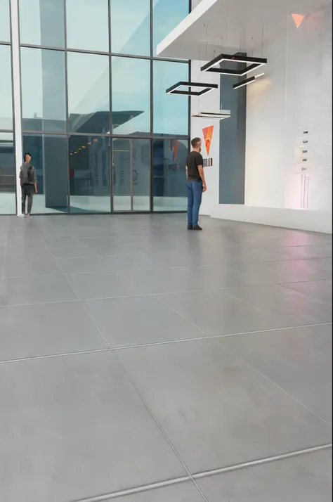 there are people walking around a building with a large glass wall, rendered in lumion pro, smooth concrete, smooth surface render, rendered in rtx, high quality topical render, rendered in 8 k unreal engine, rendered in unreal engine 6, floor tiles, rende...