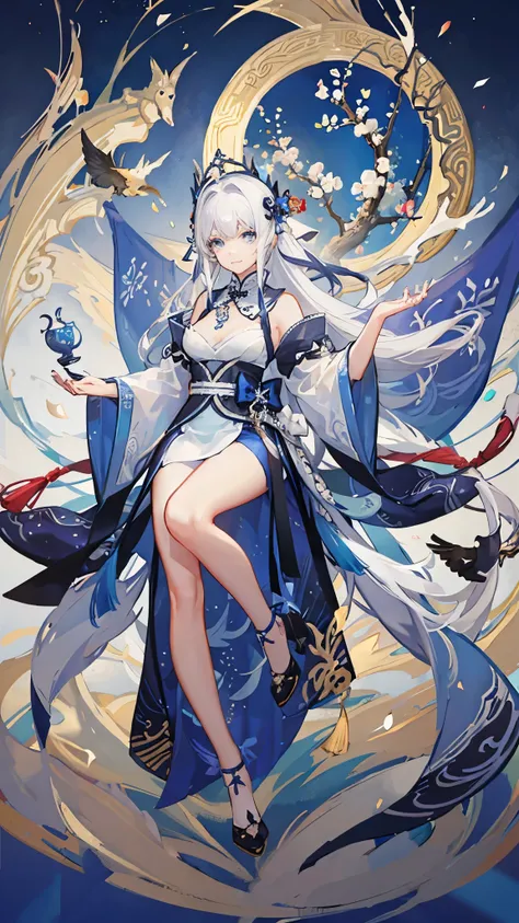 Pure white hair，Blue eyes，Chinese style，Gorgeous headdress，avatar