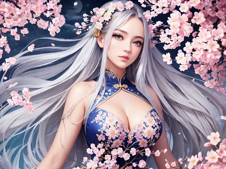 ((highest quality)),(ultra high resolution),(Super detailed),(detailed description),((best CG)),(best work of art),super precision art,great drawing art,(Art with precise details:1.5), (1 woman:1.8),(beautiful and well-shaped face:1.5),Eyes that hide sadne...