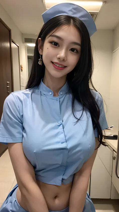 Bright smile, open mouth, loud laugh,Asian girl, kpop idol, ((nurse)), ((top quality, 8k, masterpiece: 1.3)), crisp focus: 1.2, beautiful woman with perfect figure: 1.4, highly detailed face and skin texture, detailed eyes, ((skinny)), beautiful face, symm...