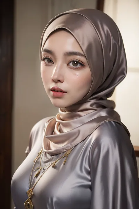 (Masterpiece, best quality, photography, detailed skin, realistic, photo-realistic, 8k, highly detailed, full length frame, High detail RAW color art, diffused soft lighting, shallow depth of field, sharp focus, hyperrealism, cinematic lighting, hijab, a w...