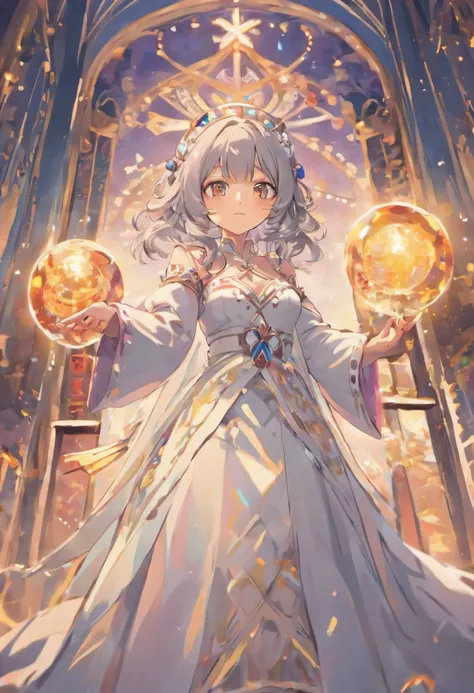 live in a fortune telling house、Anime cat ears girl wearing a white long dress., Small curvaceous , artwork in the style of Gweiz, Gweiz on pixiv artstation, Gweiz on artstation pixiv, Gweiz, , soft anime illustration, Anime visuals of cute girls, detailed...