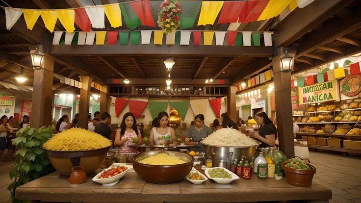 Traditional Dishes: Feature a selection of iconic Mexican dishes such as tacos, enchiladas, tamales, mole, pozole, ceviche, chiles rellenos, and guacamole. Ensure that each dish is presented with attention to detail, highlighting its unique ingredients, te...