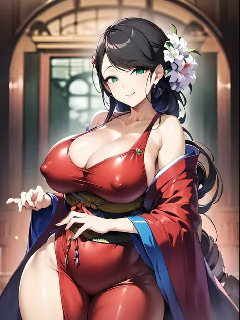 ultra-definition、Crisp face、very massive udder、very large nipples、kimono、Beauty、mother、gentle smile、draw the whole body、thick thighs、Blood vessels are visible in the breasts