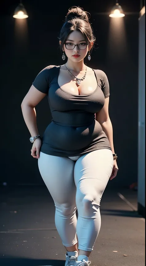 ((best quality)), ((masterpiece)), (detailed), perfect face, chubby woman, chubby face , chubby girl , widest hips , fat belly , thick neck ,, thicc , thick body , thick thighs , thick arm, small breasts but her body is a chubby, full body view, dark-black...