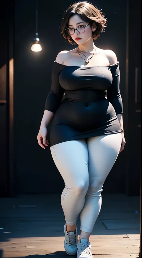 ((best quality)), ((masterpiece)), (detailed), perfect face, chubby woman, chubby face , chubby girl , widest hips , fat belly , thick neck ,, thicc , thick body , thick thighs , thick arm, small breasts but her body is a chubby, full body view, dark-black...