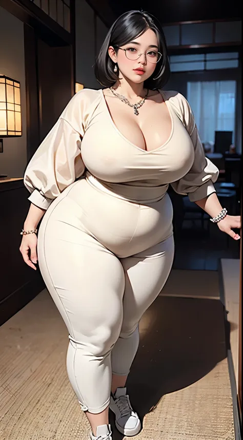 ((best quality)), ((masterpiece)), (detailed), perfect face, chubby woman, chubby face , chubby girl , widest hips , fat belly , thick neck ,, thicc , thick body , thick thighs , thick arm, small breasts but her body is a chubby, full body view, dark-black...