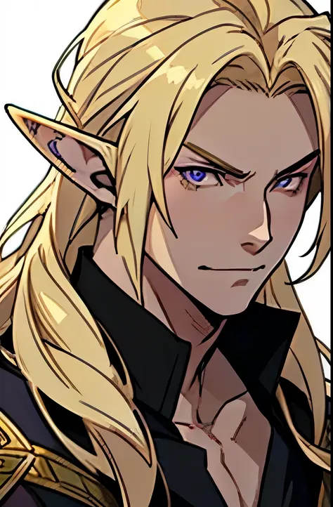 anime - style image of a young elf with purple eyes and blonde hair, blonde hair, blonde hair, a portrait of a male elf, beautif...