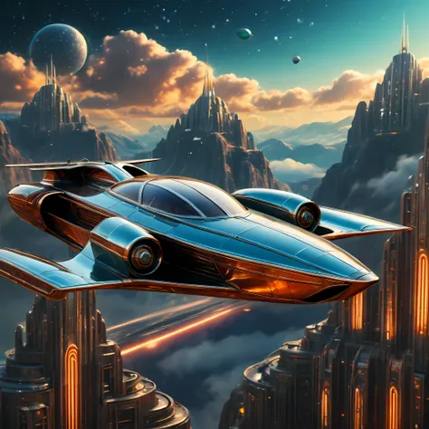 art deco style flying car, art deco style science fiction, background is vast mountain

(best quality,4k,8k,highres,masterpiece:...