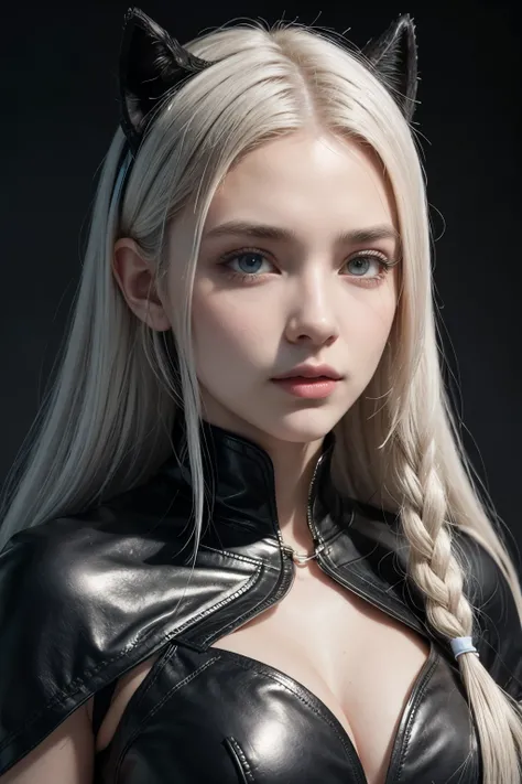 Beautiful dark elf woman with white hair and ebony skin with pet black panther